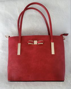 NEW! CUTE! Bow Knot Classic Handbag Purse Gold Hardware  Accents Pockets And Zipper Leather Like Tote