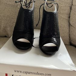 Black Satin Sparkle Caparros Shoes Size 7.5