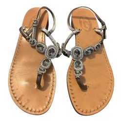 Jeweled Leather Thong Sandals