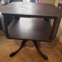 Vintage Imperial Grand Rapids Duncan Phyfe-Style 2-Tier Leather Top Mahogany Table