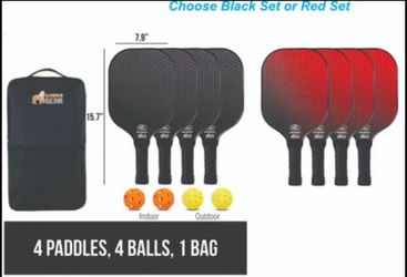Gorilla Gear Pickleball Paddle Set of 4 with 4 Balls, 1 Bag, USAPA Approved Fiberglass Racket