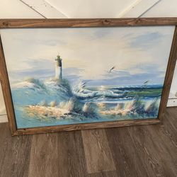 Original Beachy Ocean Lighthouse artwork approximately just short of 4 foot