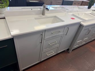 Bilston 48 in. Single Sink Freestanding Dove Gray Bath Vanity with White Engineered Stone Top with FREE FAUCET