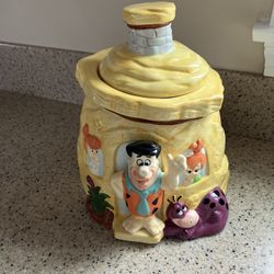 Vintage Flintstone House Cookie Jar With Original Box
