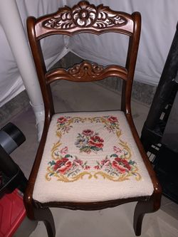 Antique chair with needlepoint seat