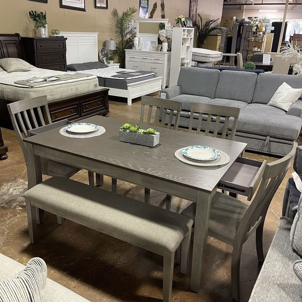 Dining Set Table With 4 Chairs & Bench