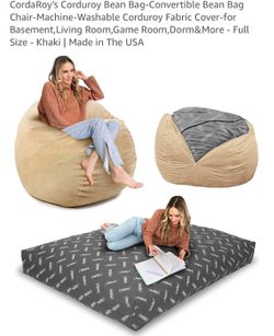 CordaRoy's Corduroy Bean Bag-Convertible Bean Bag Chair-Machine-Washable Corduroy Fabric Cover-for Basement,Living Room,Game Room,Dorm&More - Full Siz