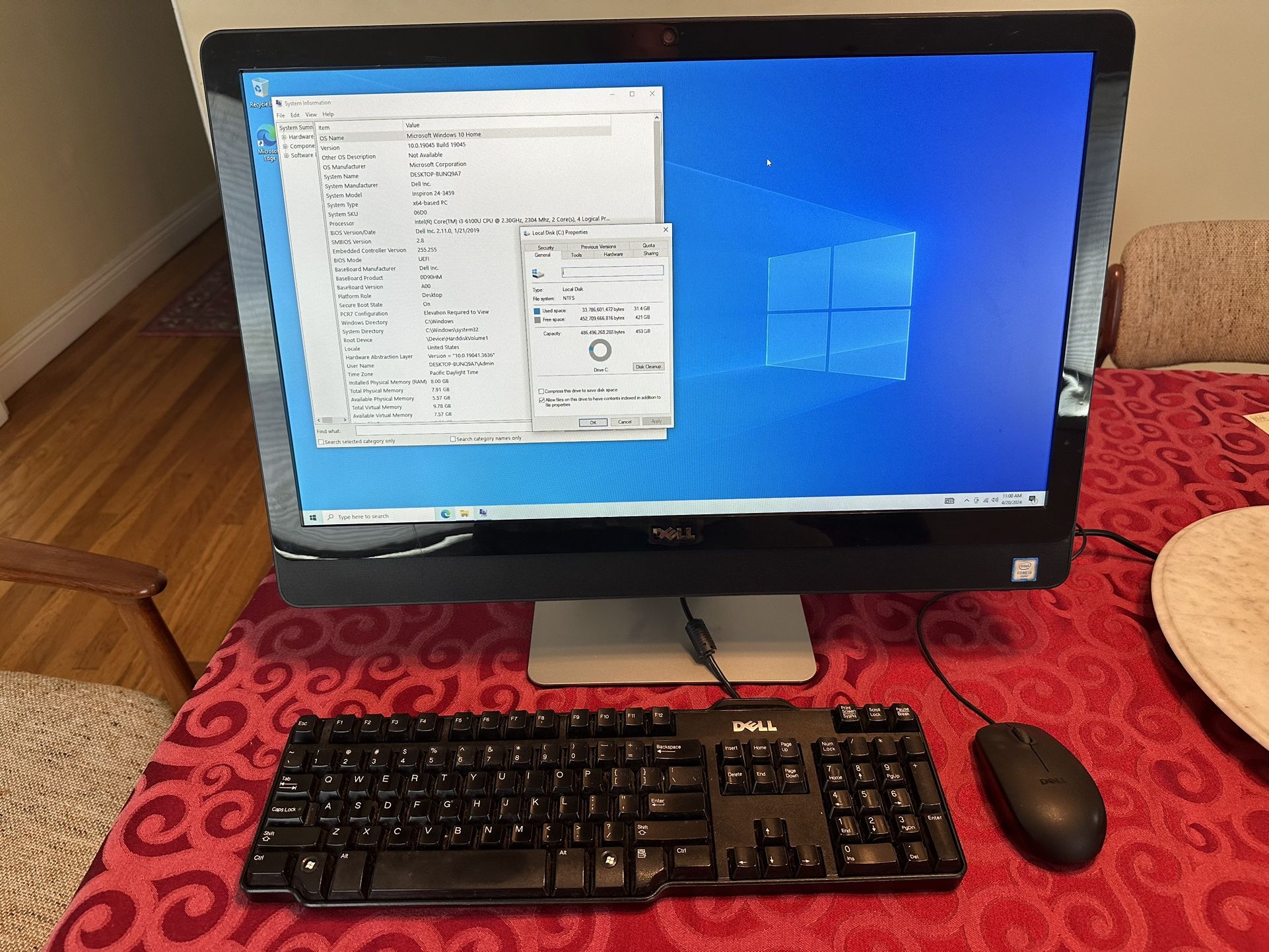 24” Dell All In One Computer With Windows 10