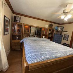 Vintage Solid Wood Captains Pedestal Storage Bed With Armoires