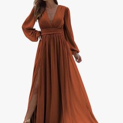 Cinnamon Color Long Sleeve Bridesmaids Dress
