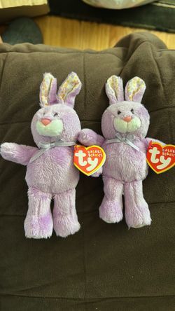 TY Basket Beanies LIGHT PURPLE BLOOM BUNNY RABBIT 6" Plush STUFFED ANIMAL NEW