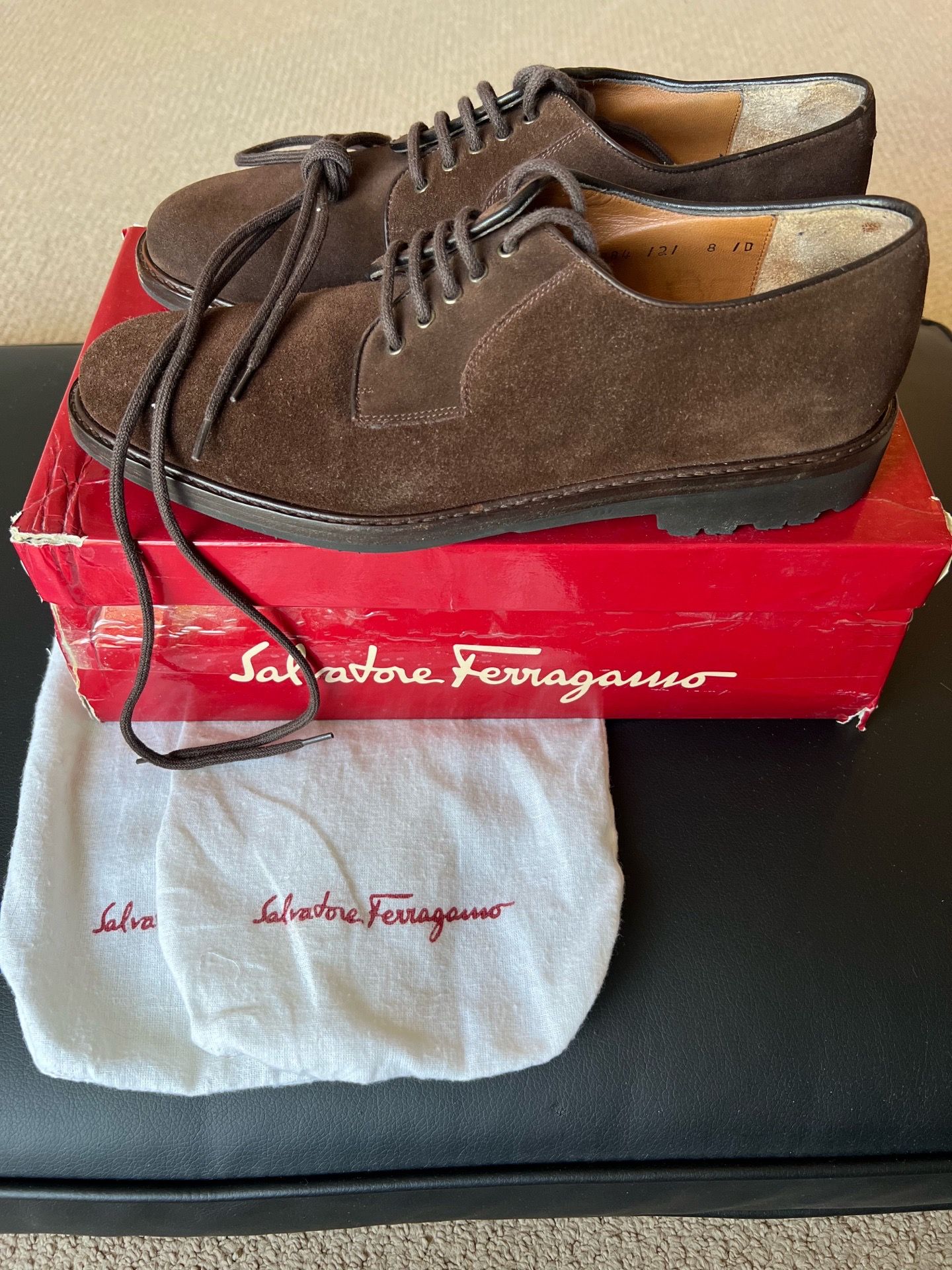 Salvatore Ferragamo Mens Shoes Size 8 D Caffe Buc Suede Calf Dark Brown