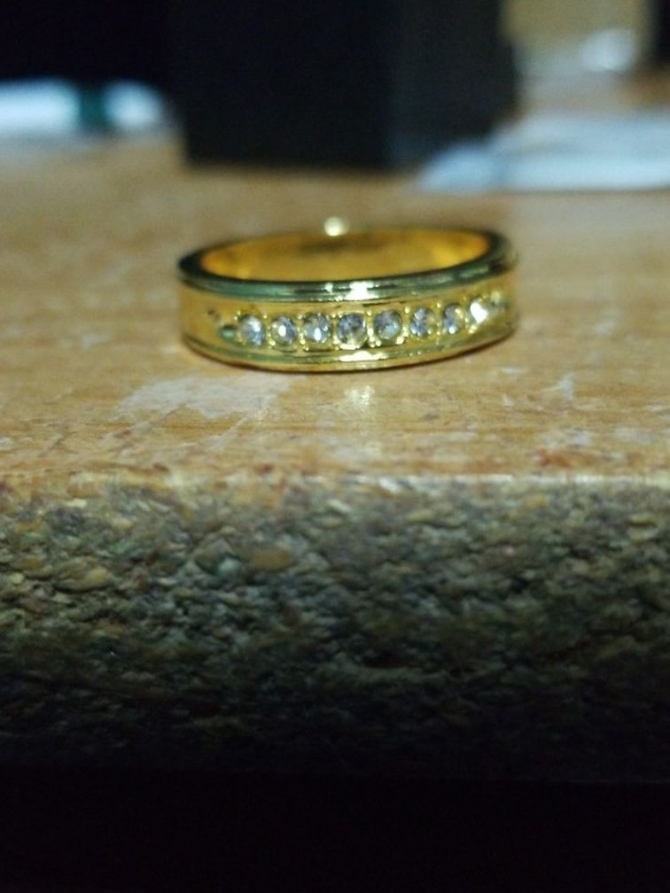 Mens Size 12 White Sapphire Wedding Band Gold On Top Of Sterling Stamped