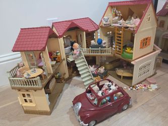 Calico critters lot...2 houses, cat and tons of critters and furniture!!