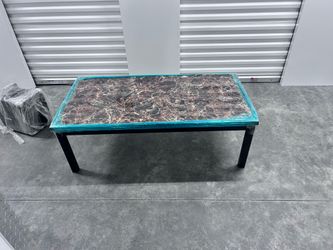 Marble-Look Cocktail Table, 48" × 24", Metal Legs