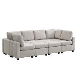 103 Sectional Sofa Couch Sofa Bed U-shaped Sofa with Two Movable Ottoman and Three USB Ports for Living Room, Grey