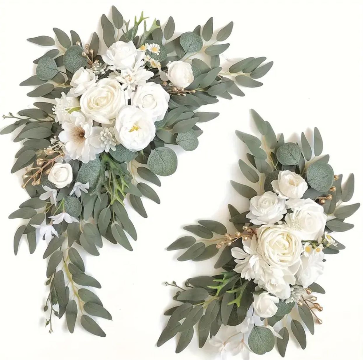 Flower Arch of Roses And Eucalyptus, white wedding garland