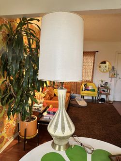 Mid Century Table Lamp Ceramic Mod Brass Quartite Genie Chalkware Rare 60s 70s MCM Vintage 