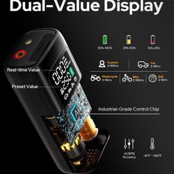 160PSI Tire Inflator Portable Air Compressor - 48LPM Fast Air Pump for Car Tires: SUV, Light Truck, Motorcycle, Bike, 10000mAh with Auto Shut-Off, Dig
