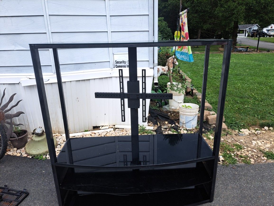 black metal tv stand with glass shelves: fits 55in tv
