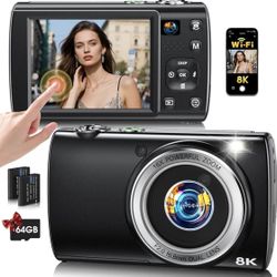 8K Digital Camera for Photography, 2026 Latest WiFi 88MP Vlogging Camera for YouTube with Dual Lens, Touch Screen, Autofocus Anti-Shake, 16X Zoom, Com