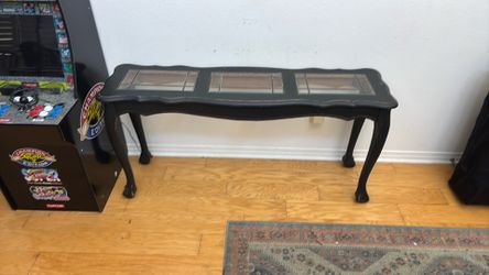 Entry way table, black and glass top