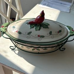 Temptations Cardinal Casserole Dish With Iron Case