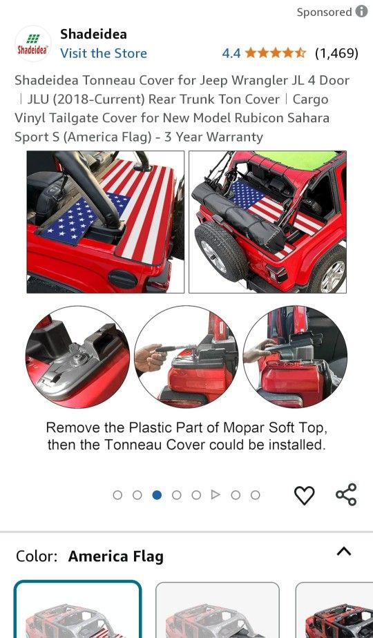 Jeep Wrangler American Flag Premium Tonneau Cover &"Master Top" Soft Top~ $150