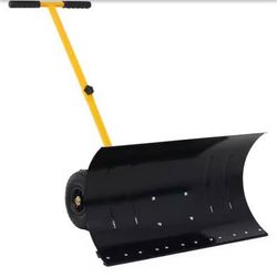 New in Box 29 in. W Metal Handle Steel Snow Shovel Pusher w/ 10 in. Wheels Adjustable Angle Handle