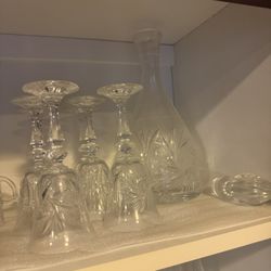 Crystal Wine Glasses And Pitcher 