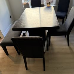 Table,  4 Chairs, & Bench