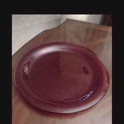 Red Glass Serving Platter, 14" On Diameter 