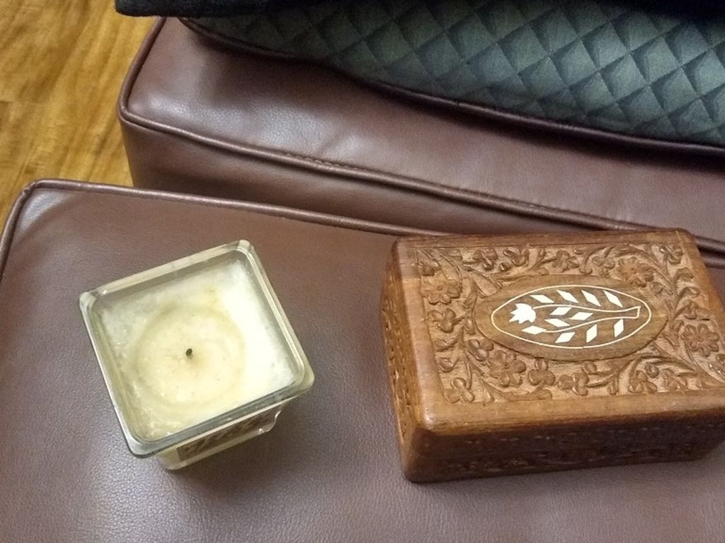Vintage Hand Carved Wood Box + Candle + Free Gifts
