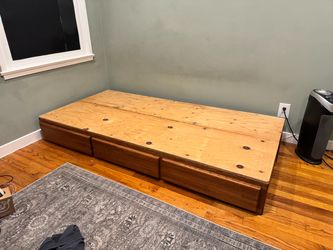 Twin XL Oak bed frame with drawers