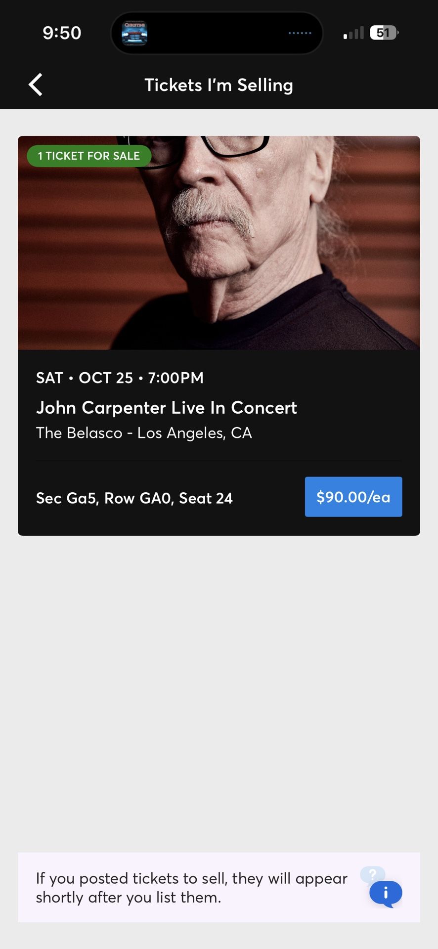John carpenter Concert Ticket 