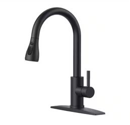 ANZA Single Handle Pull Down Sprayer Kitchen Faucet with Deck Plate in Matte Black