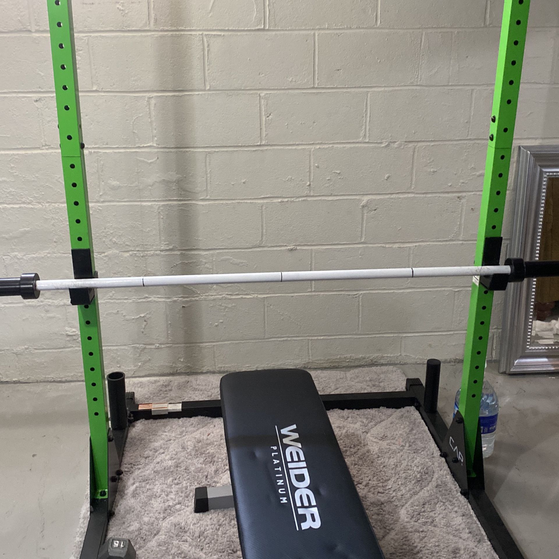Workout Barbell And Rack, With Pull-up Bar AND WEINDER PLATINUM BENCH
