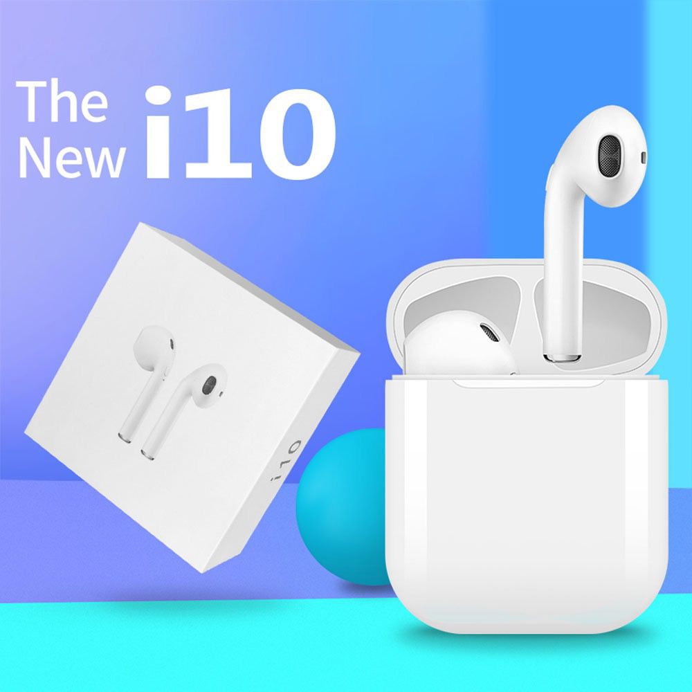 i10 TWS Bluetooth V5.0 Touch Binaural Earbuds Stereo In-ear Earphone With Charging base- WHITE