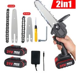 Doosl Mini Chainsaw, Cordless Small Chainsaw 4 and 6 Inch with 2 Batteries and 2 Chains, Electric Brushless Chainsaw with Interlock, Hand Chainsaw for