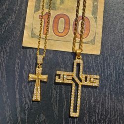 Gold Cross Necklaces Lot Of 2
