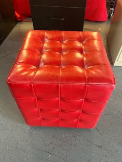 2 Red Leather Ottomans