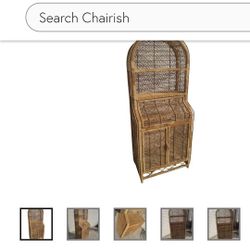Vintage Late 20th Century Italian Boho Chic Rattan Cabinet /Wicker Hutch