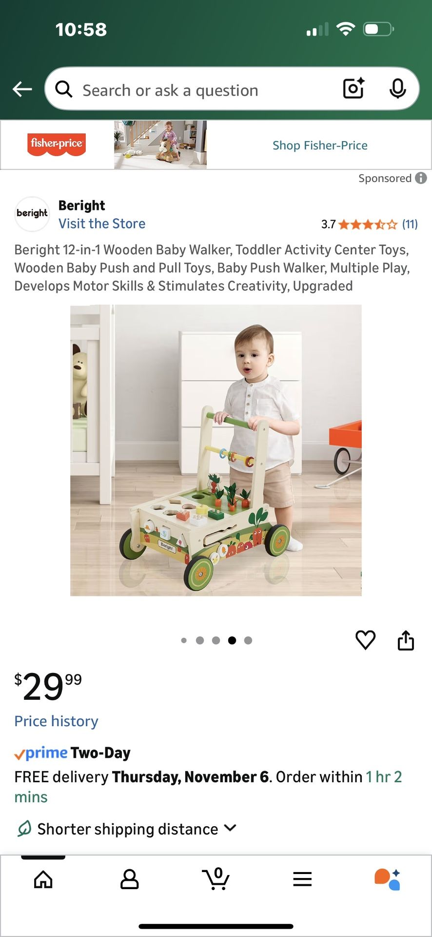 $15-Beright 12-in-1 Wooden Baby Walker, Toddler Activity Center Toys, Wooden Baby Push and Pull Toys, Baby Push Walker, Multiple Play