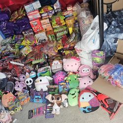 halloween candy and stuffed animals