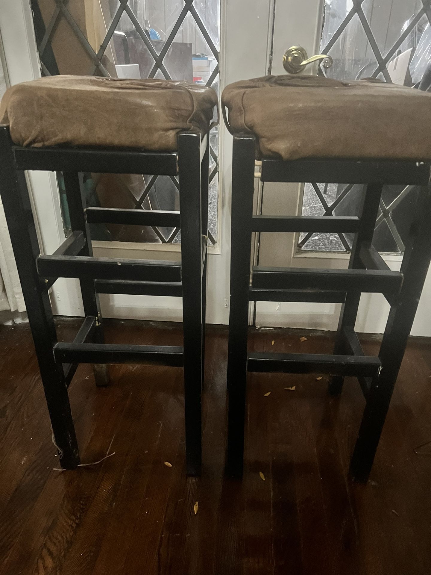Bar Stools/ (2) Brown Leather Refashioned -REDUCED 