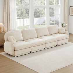 Berkeley 137" Chenille Cloud 4-Seater Modular Sofa with Round Pillows