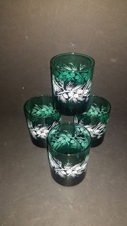 Vintage Evergreen and Pine Cone Old Fashioned glasses