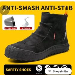 Men's Steel Toe Safety Boots,Non Slip Ankle Protection Safety Shoes,Puncture-Resistant Work Shoes for Factory|Construction|hikingl Outdoor,Black