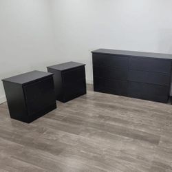 Black Dresser And Nightstands ⚫️ Cómoda Y Mesitas De Noche Color Negro 