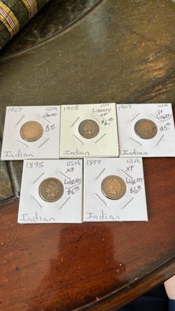 5 - INDIAN HEAD PENNIES - LIBERTY VISIBLE HEADBANDS! Nice!